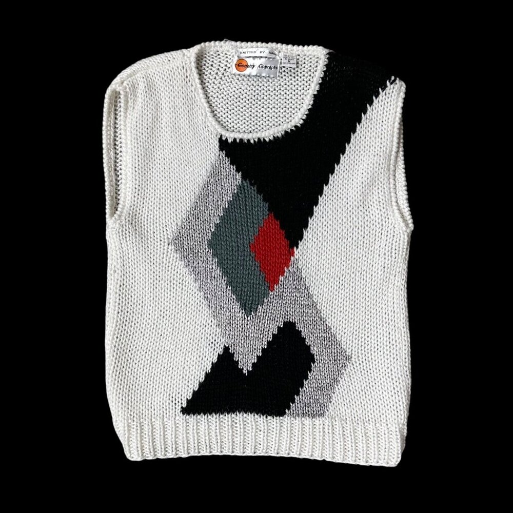 Vintage Sweater Vest 1980s Hand Knitted Geometric Country Concepts Korea Medium - Picture 2 of 4